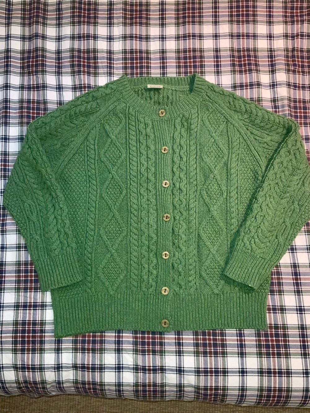 aran isles merino knitwear all over cable sweater cardigan green L/XL irish